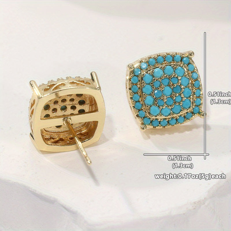 Beautiful Square Turquoise Stud Earrings — 3