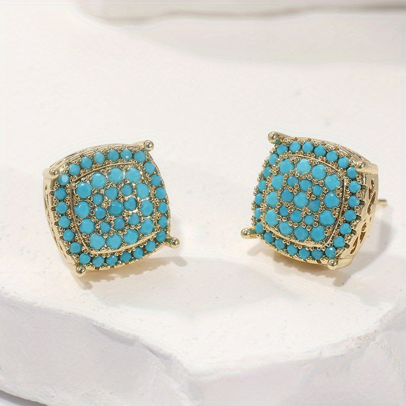 Beautiful Square Turquoise Stud Earrings — 4