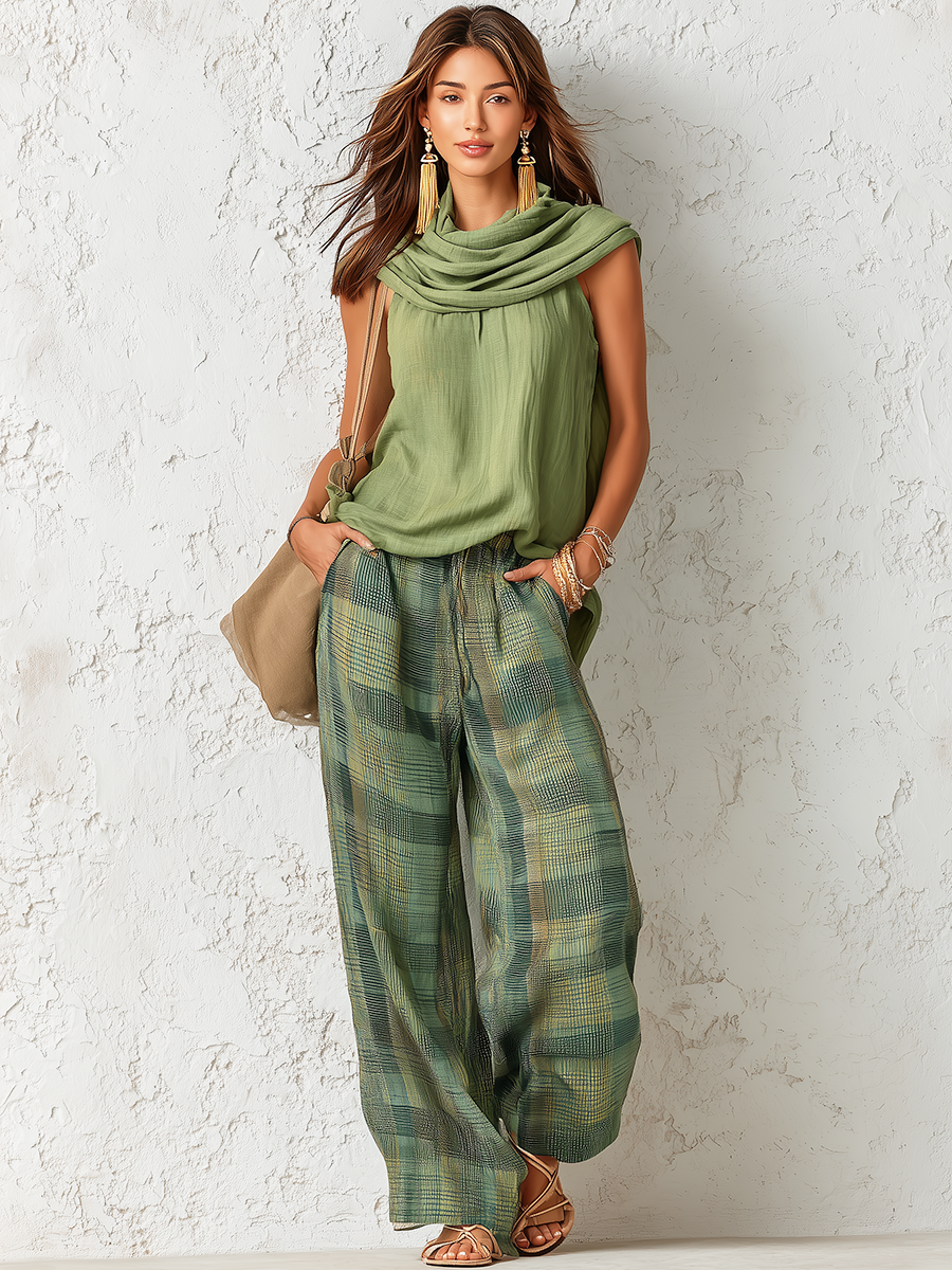 Runa™ | Sleeveless Top And Plaid Trousers Set — 2