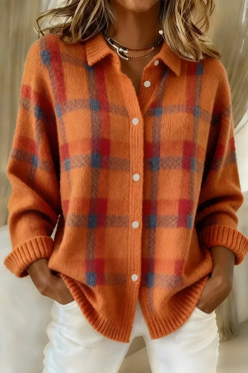 Megan™ | Plaid Button-Up Knit Cardigan — 1