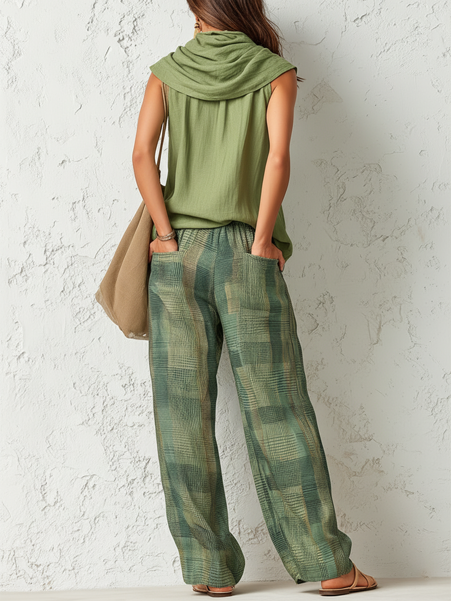 Runa™ | Sleeveless Top And Plaid Trousers Set — 4