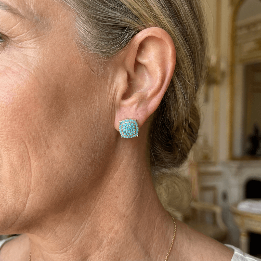 Beautiful Square Turquoise Stud Earrings — 2