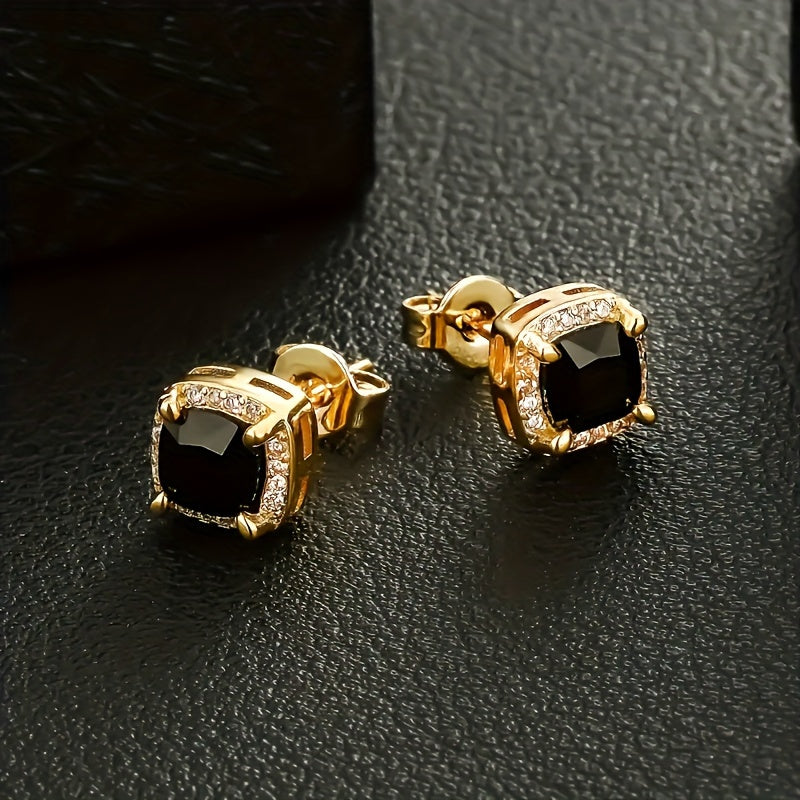 Sophisticated Gold Square Zirconia Earrings — 1