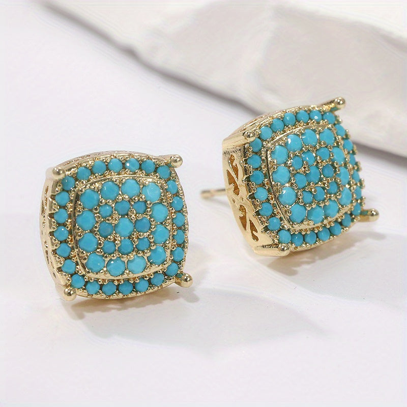 Beautiful Square Turquoise Stud Earrings — 1