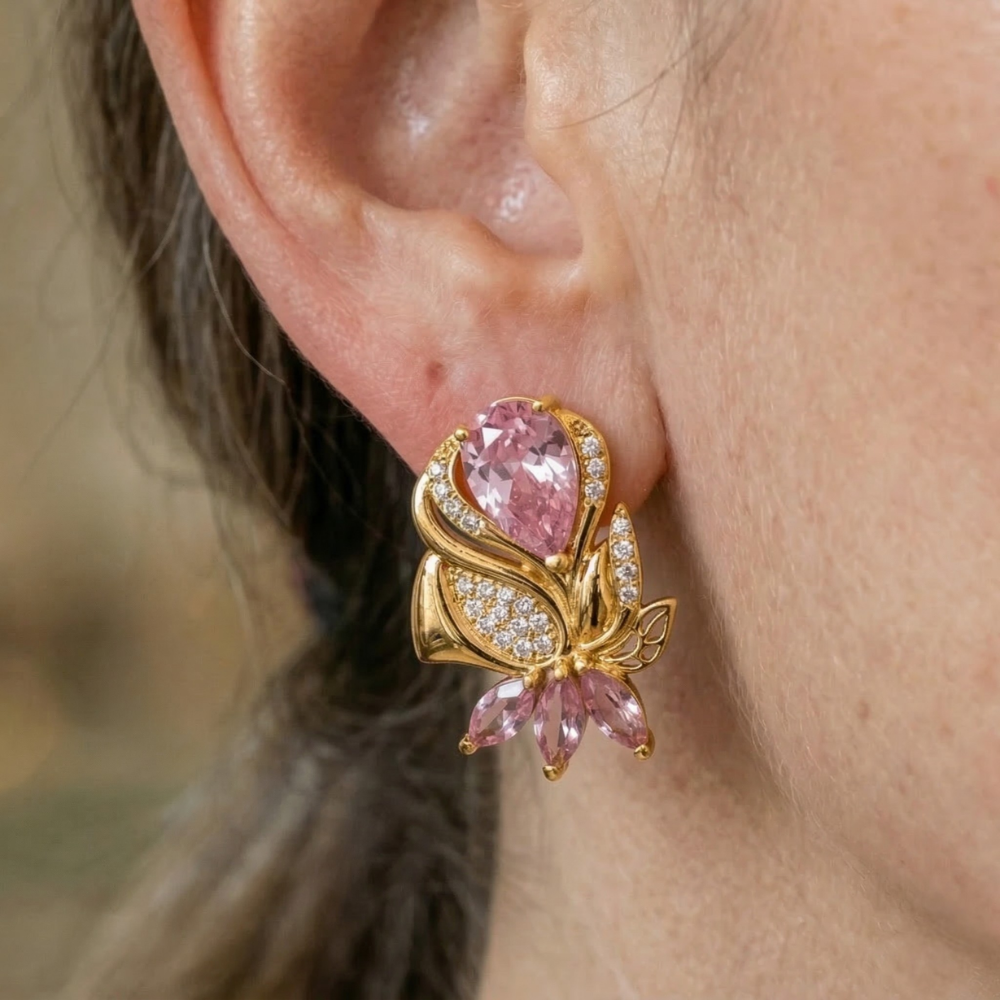 Elegant Rose Gold Flower Earrings — 2