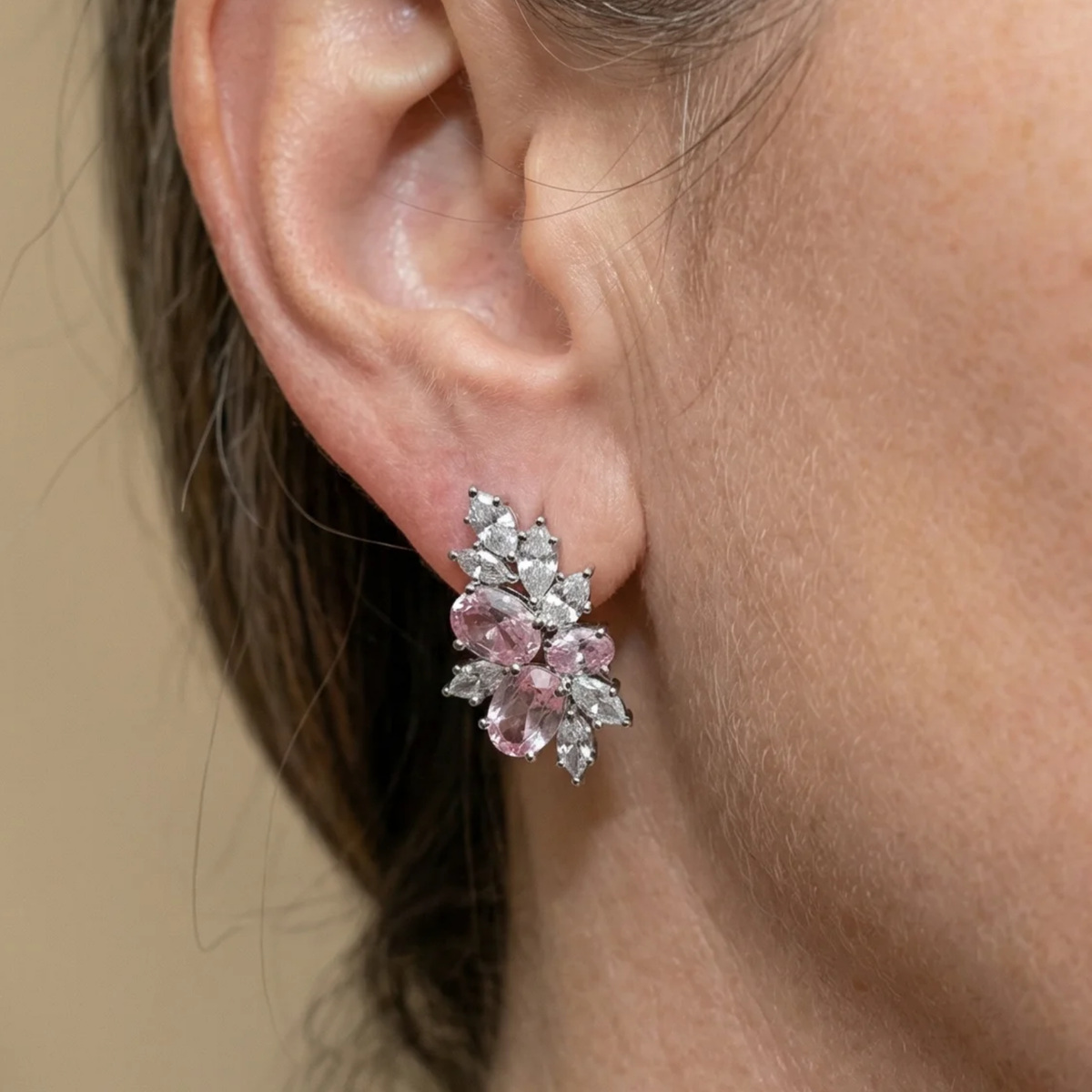 Elegant Rosé Sapphire Blossom Earrings — 2
