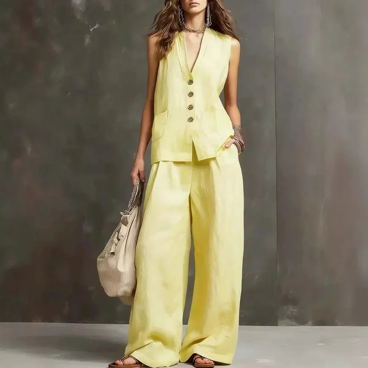 Irina Two-Piece Set with Sleeveless Vest and Wide-Leg Pants