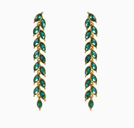 Premium Gold Emerald Leaf Cascade Earrings — 2