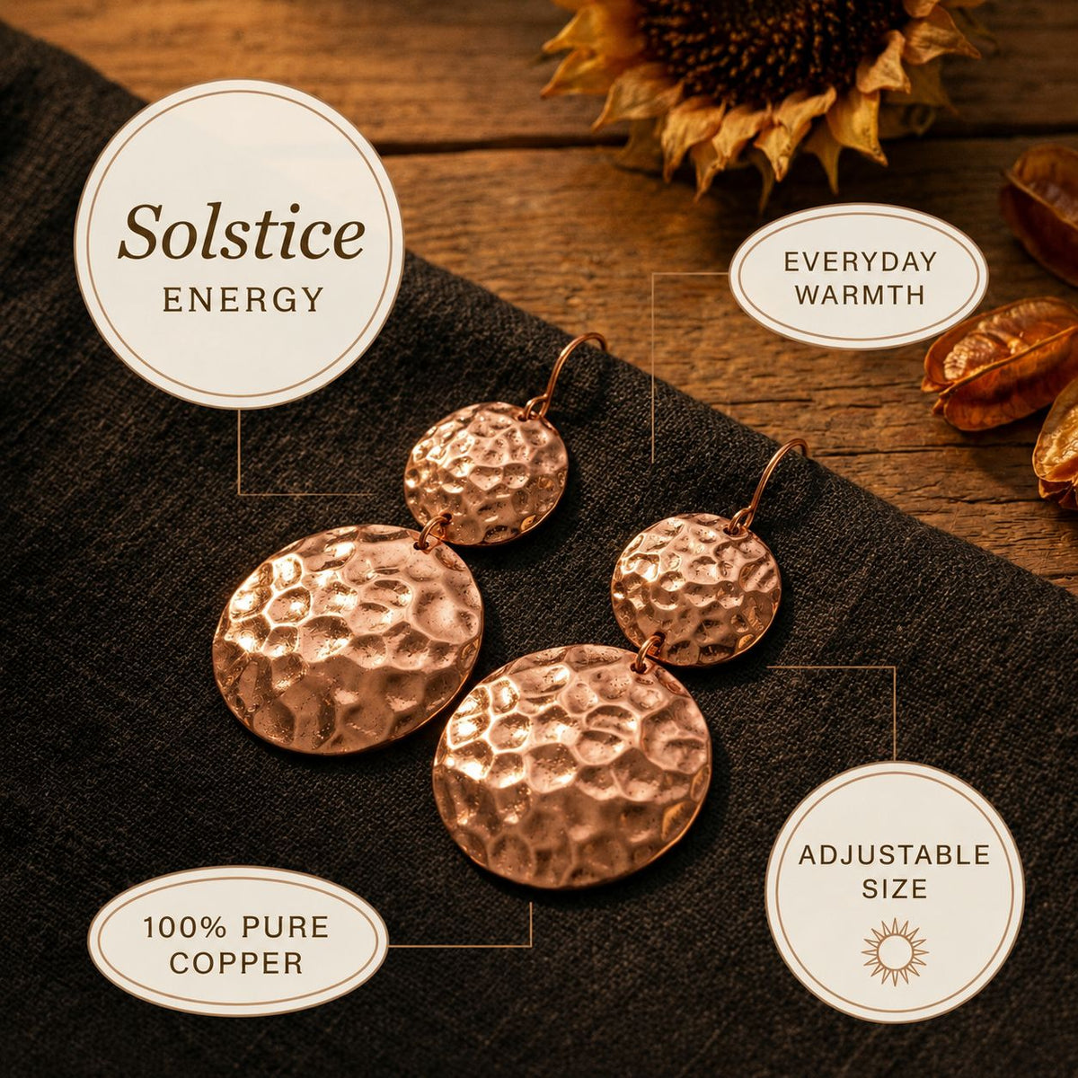 Elegant Hammered Copper Earrings — 3