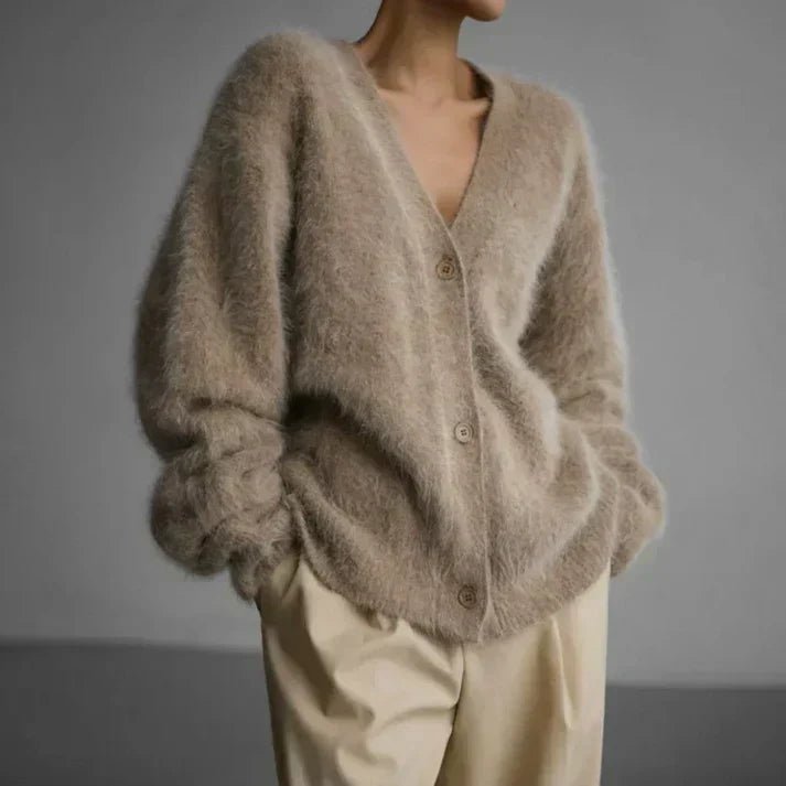 Mia | Fluffy Knit V-Neck Cardigan — 1