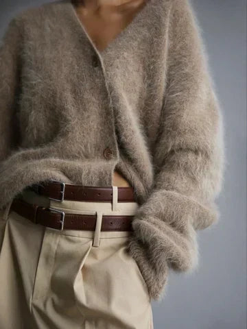 Mia | Fluffy Knit V-Neck Cardigan — 2