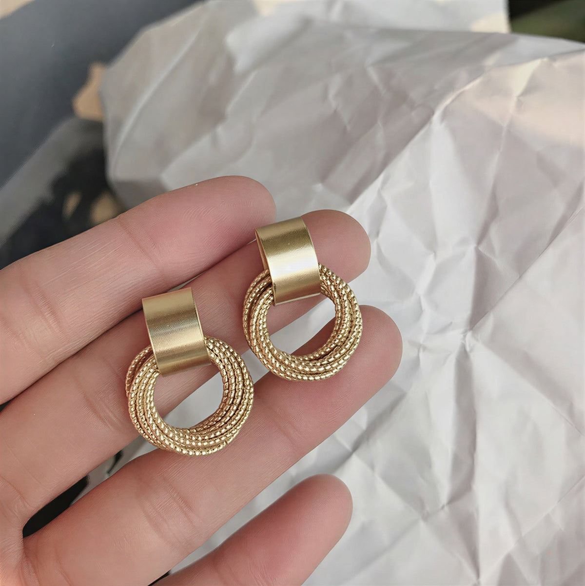 Minimalist Textured Circle Earrings — 2
