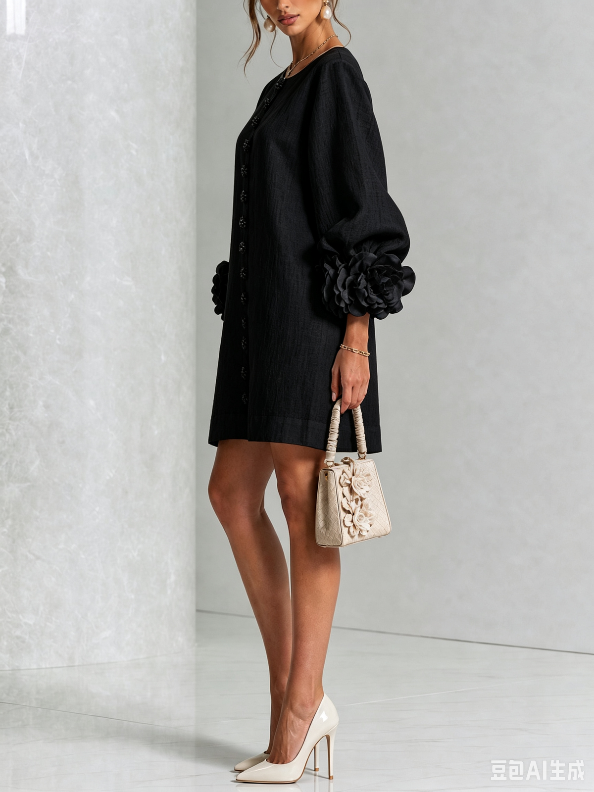 Floral Button-down Mini Dress With Striking Floral Cuffs — 16