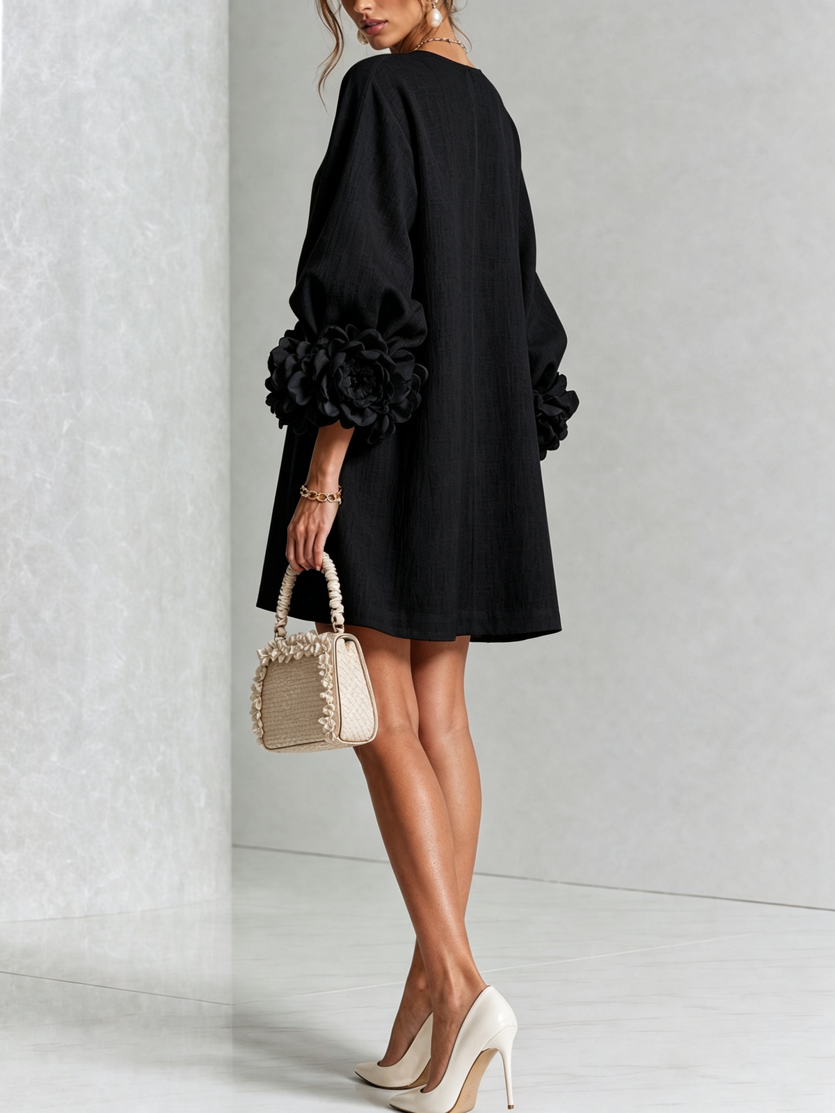 Floral Button-down Mini Dress With Striking Floral Cuffs — 17
