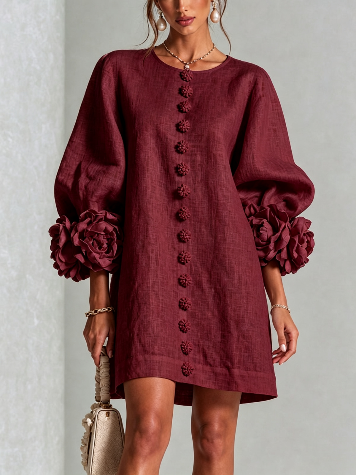 Floral Button-down Mini Dress With Striking Floral Cuffs — 35