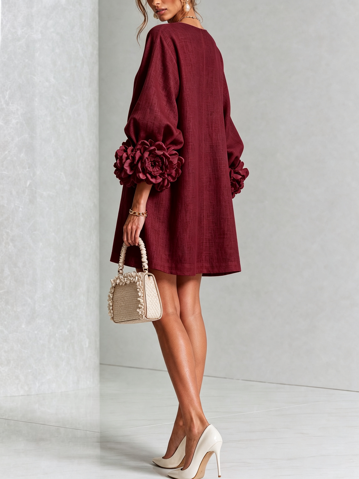 Floral Button-down Mini Dress With Striking Floral Cuffs — 37