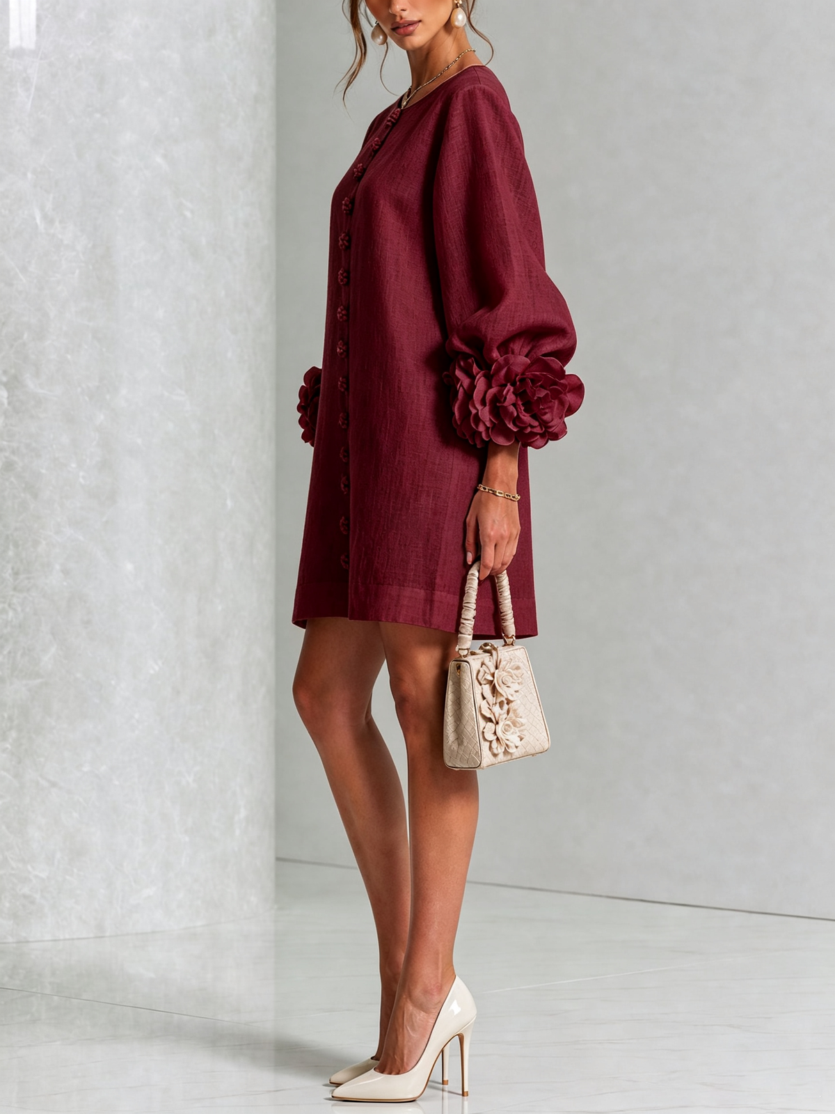 Floral Button-down Mini Dress With Striking Floral Cuffs — 36