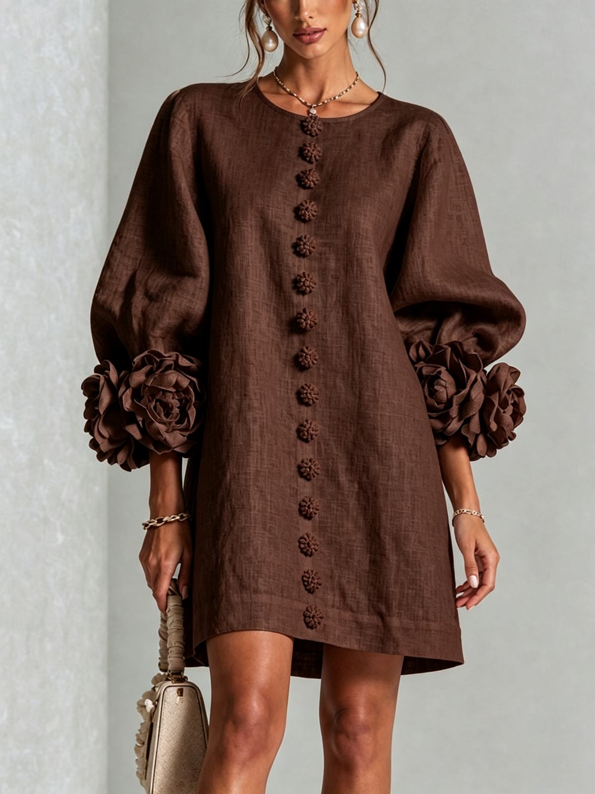 Floral Button-down Mini Dress With Striking Floral Cuffs — 27