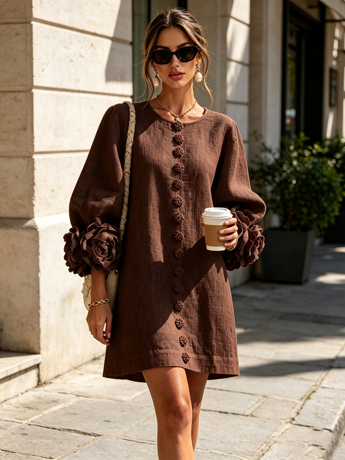 Floral Button-down Mini Dress With Striking Floral Cuffs — 30