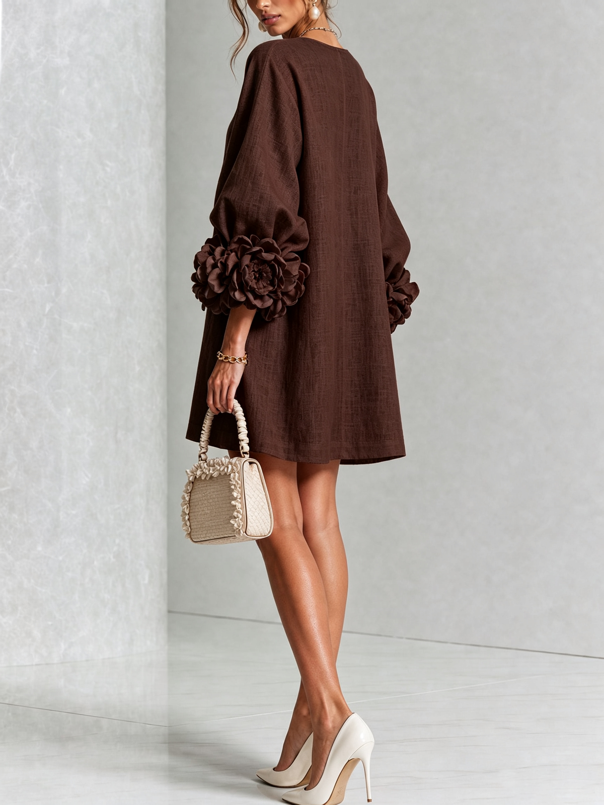 Floral Button-down Mini Dress With Striking Floral Cuffs — 29