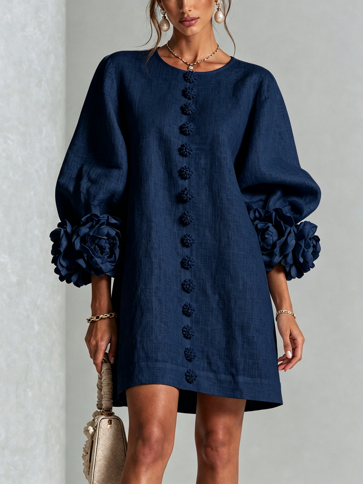 Floral Button-down Mini Dress With Striking Floral Cuffs — 11