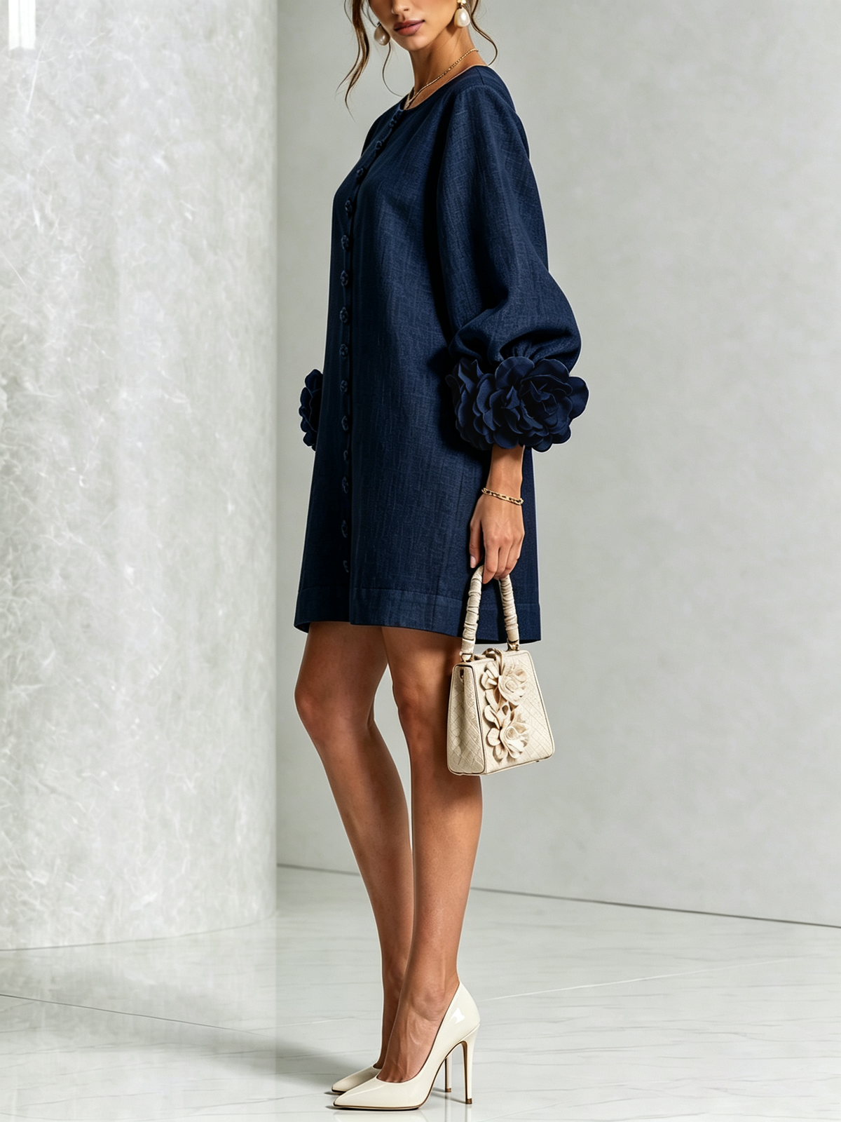Floral Button-down Mini Dress With Striking Floral Cuffs — 12
