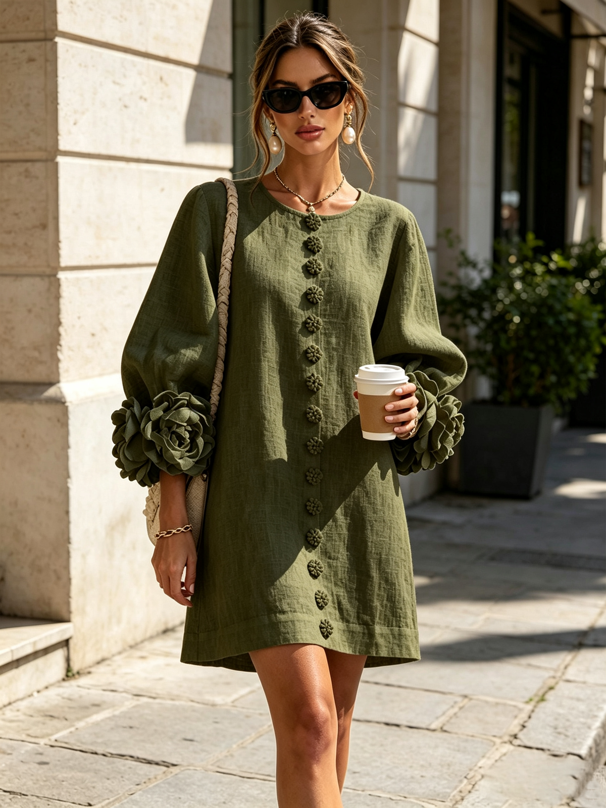 Floral Button-down Mini Dress With Striking Floral Cuffs — 10