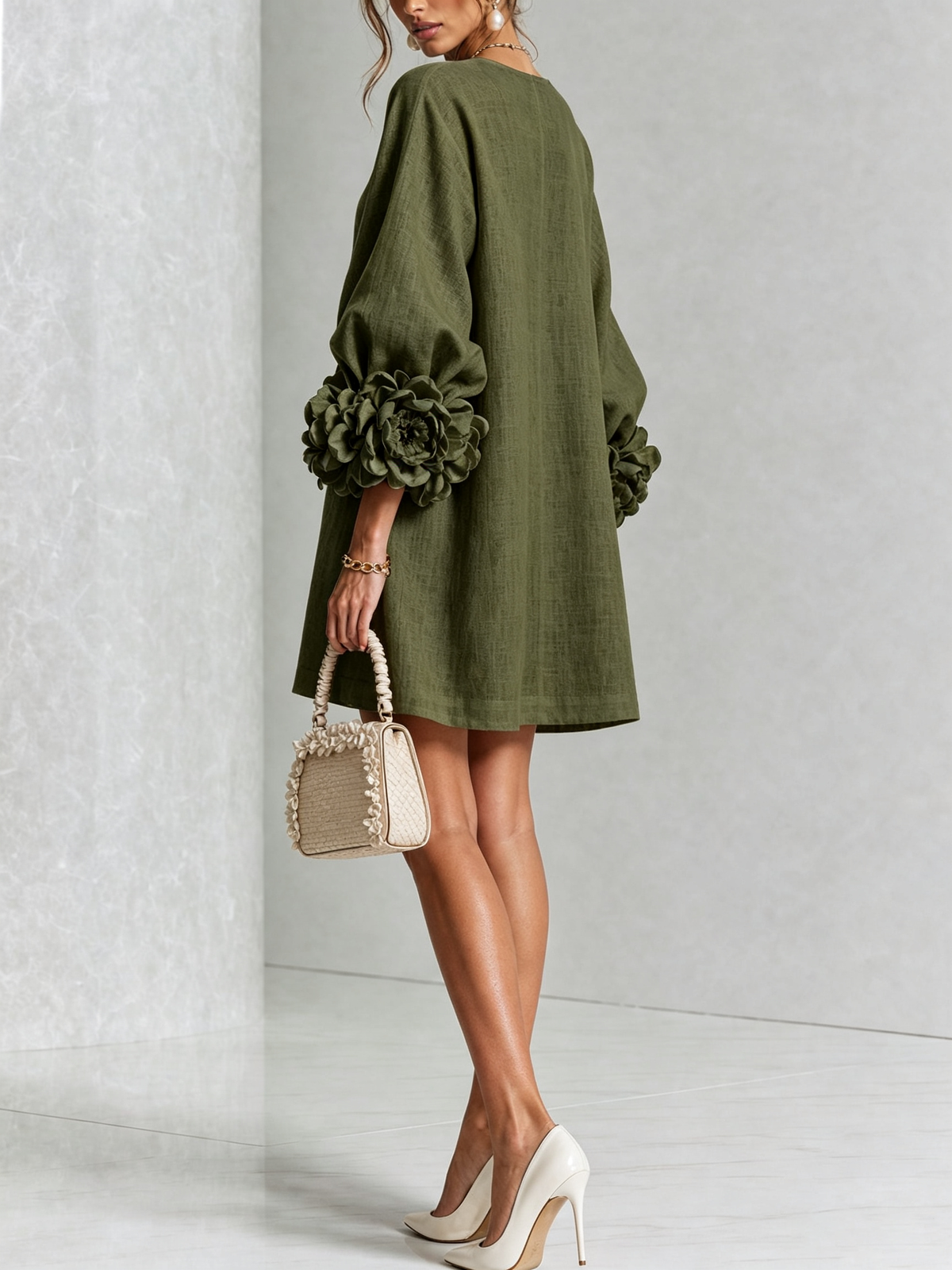 Floral Button-down Mini Dress With Striking Floral Cuffs — 9