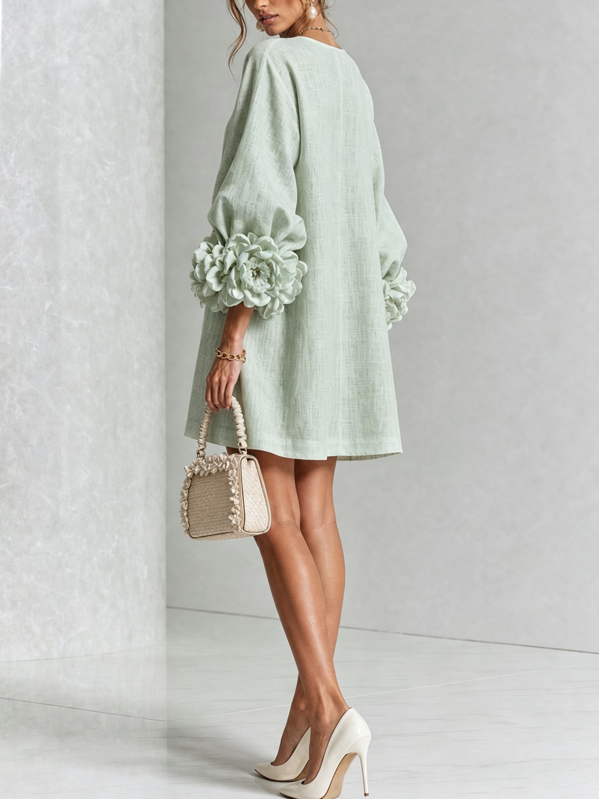 Floral Button-down Mini Dress With Striking Floral Cuffs — 33