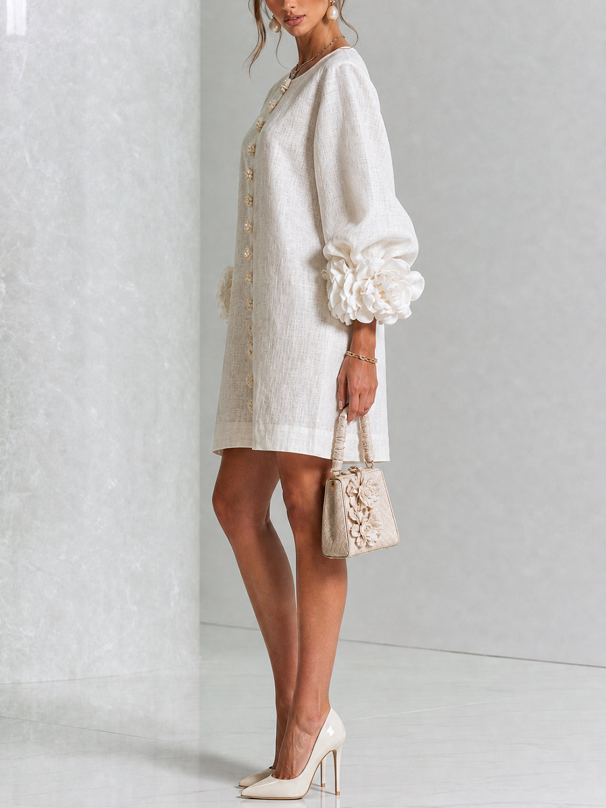 Floral Button-down Mini Dress With Striking Floral Cuffs — 2