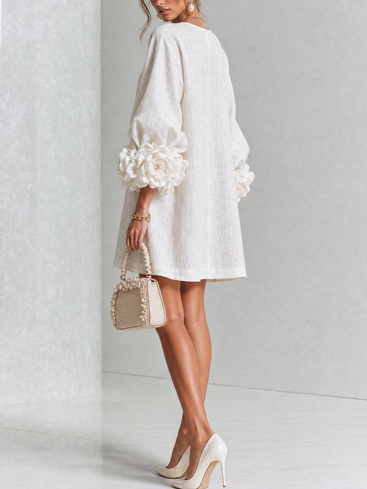 Floral Button-down Mini Dress With Striking Floral Cuffs — 3