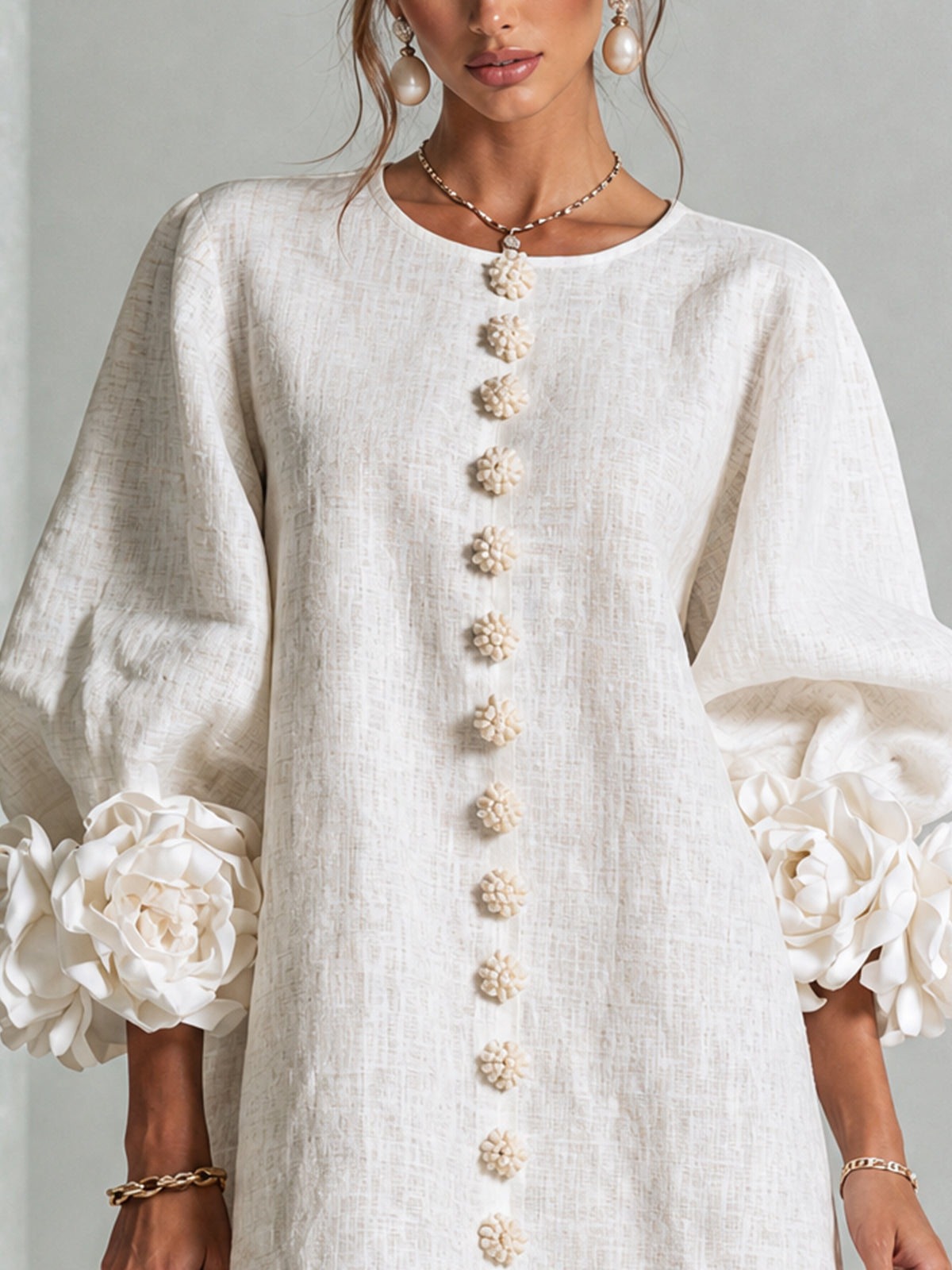 Floral Button-down Mini Dress With Striking Floral Cuffs — 5