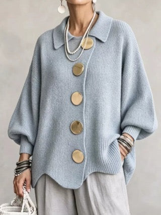 Isadora™ | Oversized Collared Cardigan With Large Metal Buttons — 11
