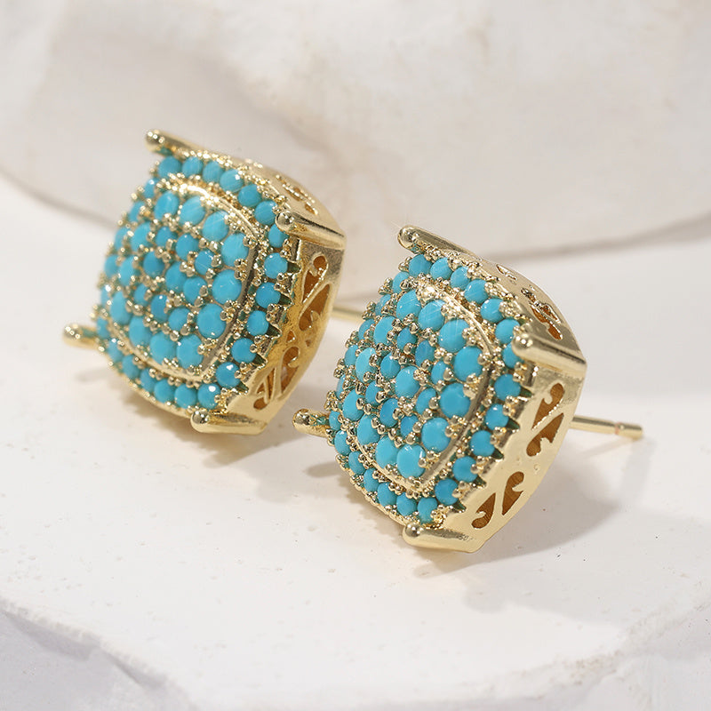 Beautiful Square Turquoise Stud Earrings — 6