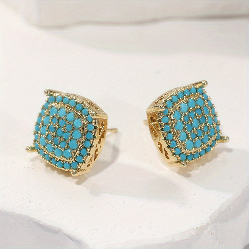 Beautiful Square Turquoise Stud Earrings — 5