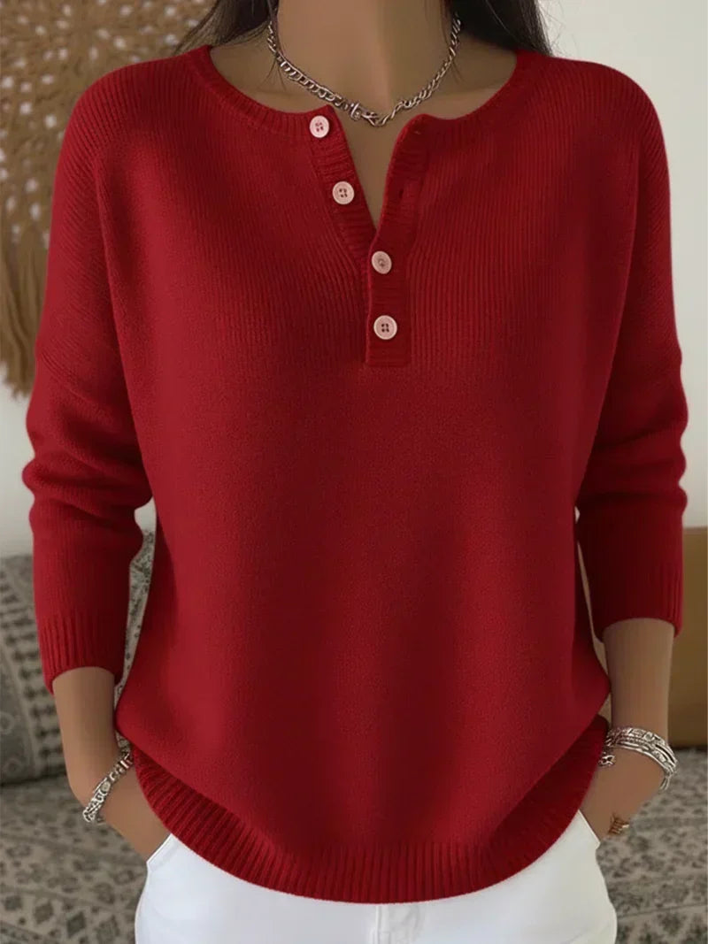 Helena™ | Henley Button-Up Knit Sweater — 3