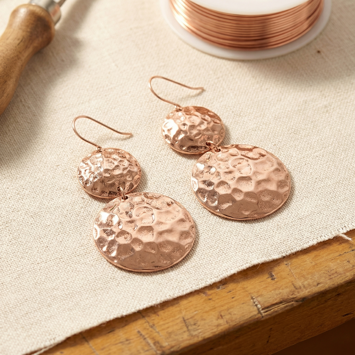 Elegant Hammered Copper Earrings — 1