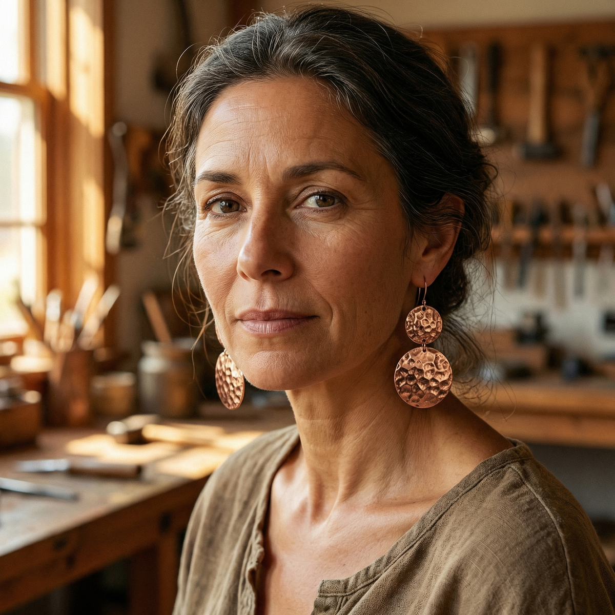 Elegant Hammered Copper Earrings — 2