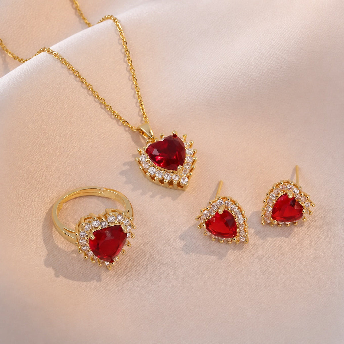 Sophisticated Crimson Gold Jewelry Set — 1