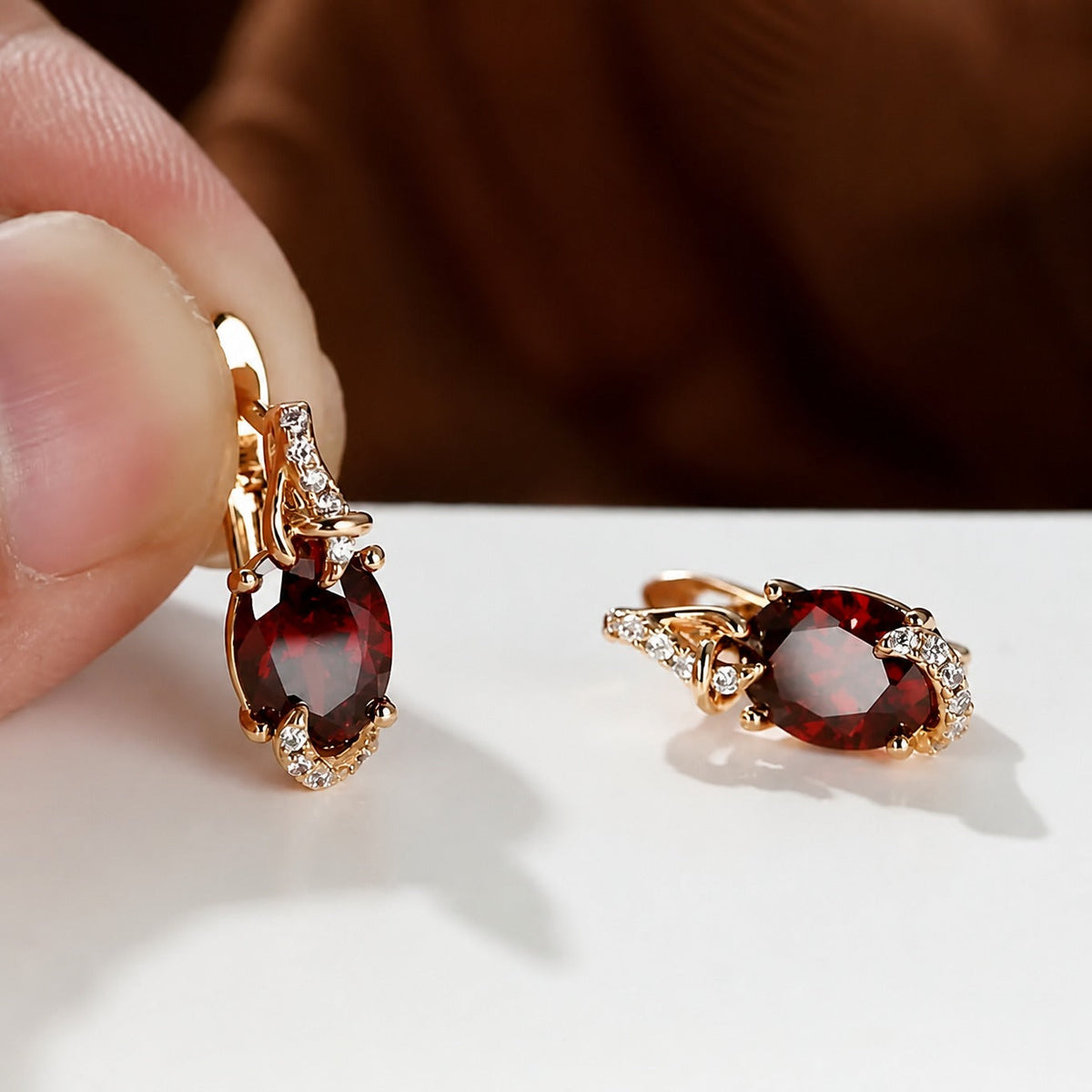 Elegant Crimson Gold Drop Earrings — 3