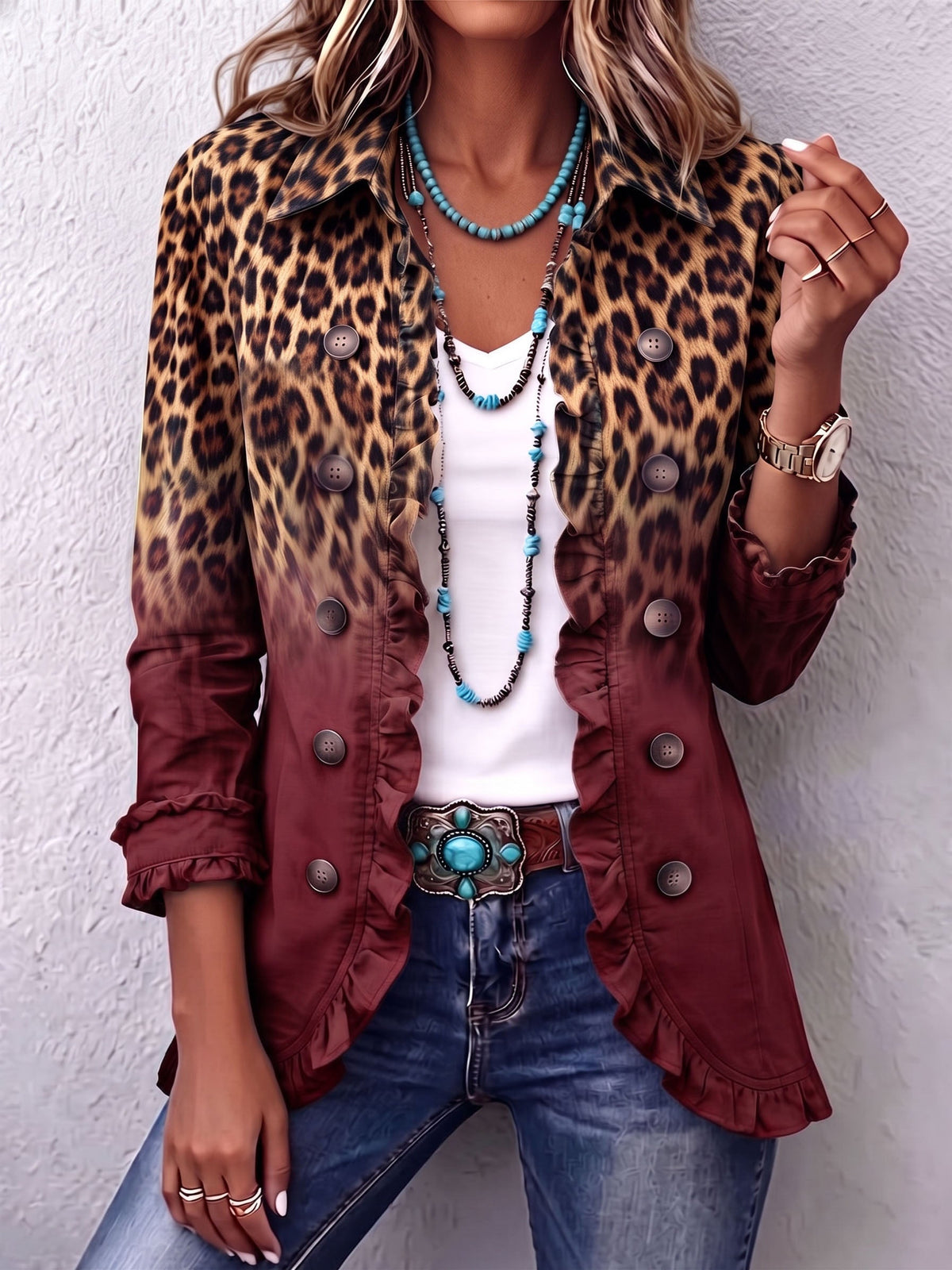 Elspeth™ | Leopard Ombre Ruffle Blazer Jacket — 5