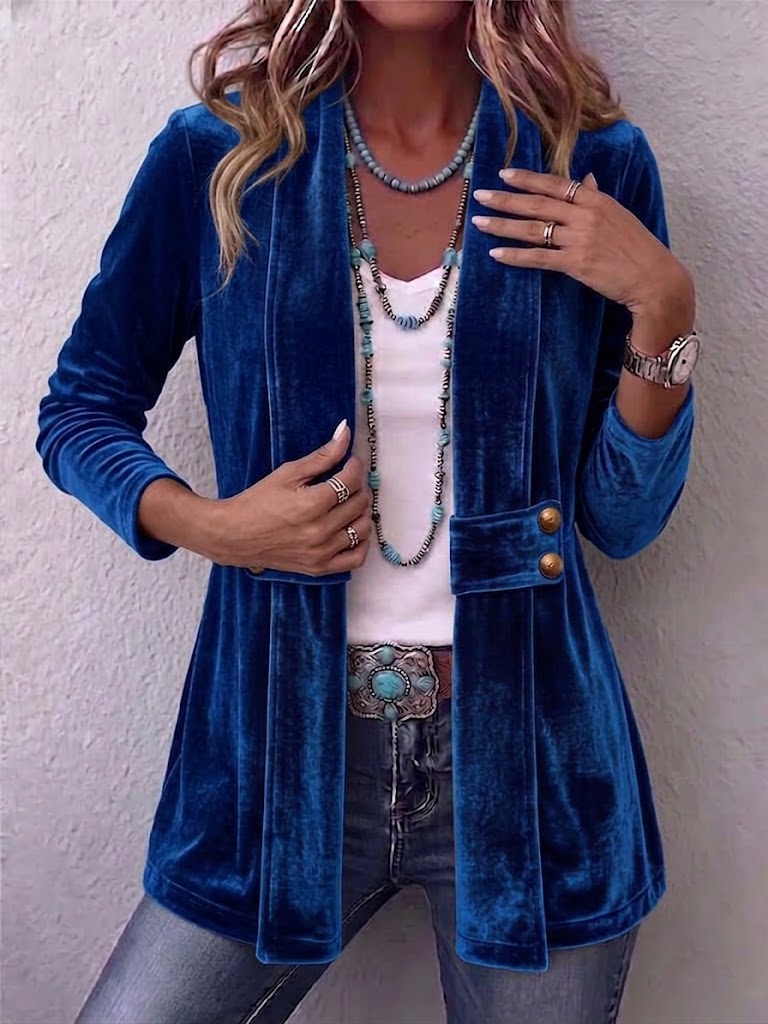 Holliwell™ | Vintage Lapel Button-Accent Long Sleeve Open Front Jacket — 3
