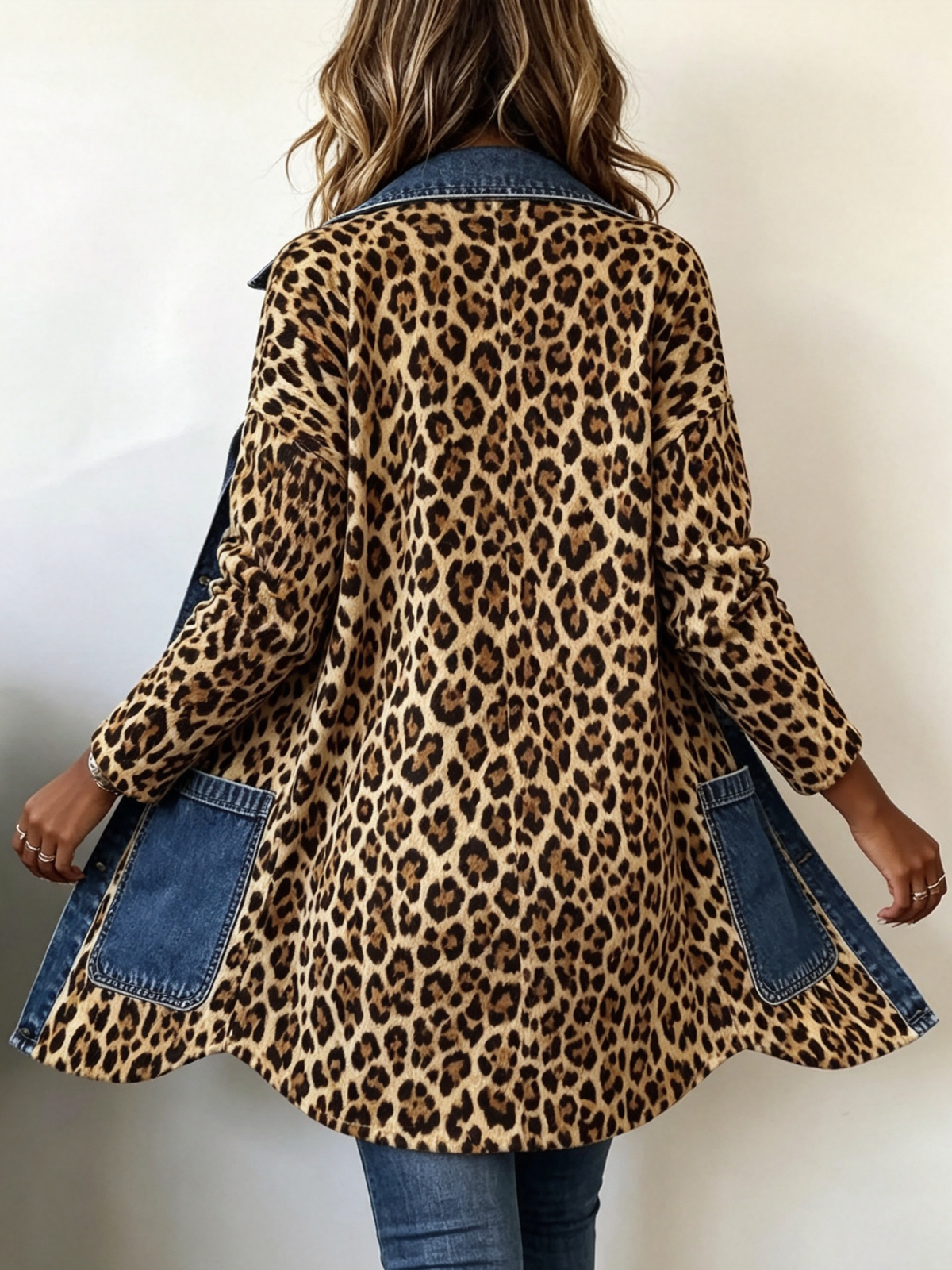 Fablenne™ | Leopard Print Denim Panel Contrast Longline Jacket — 4