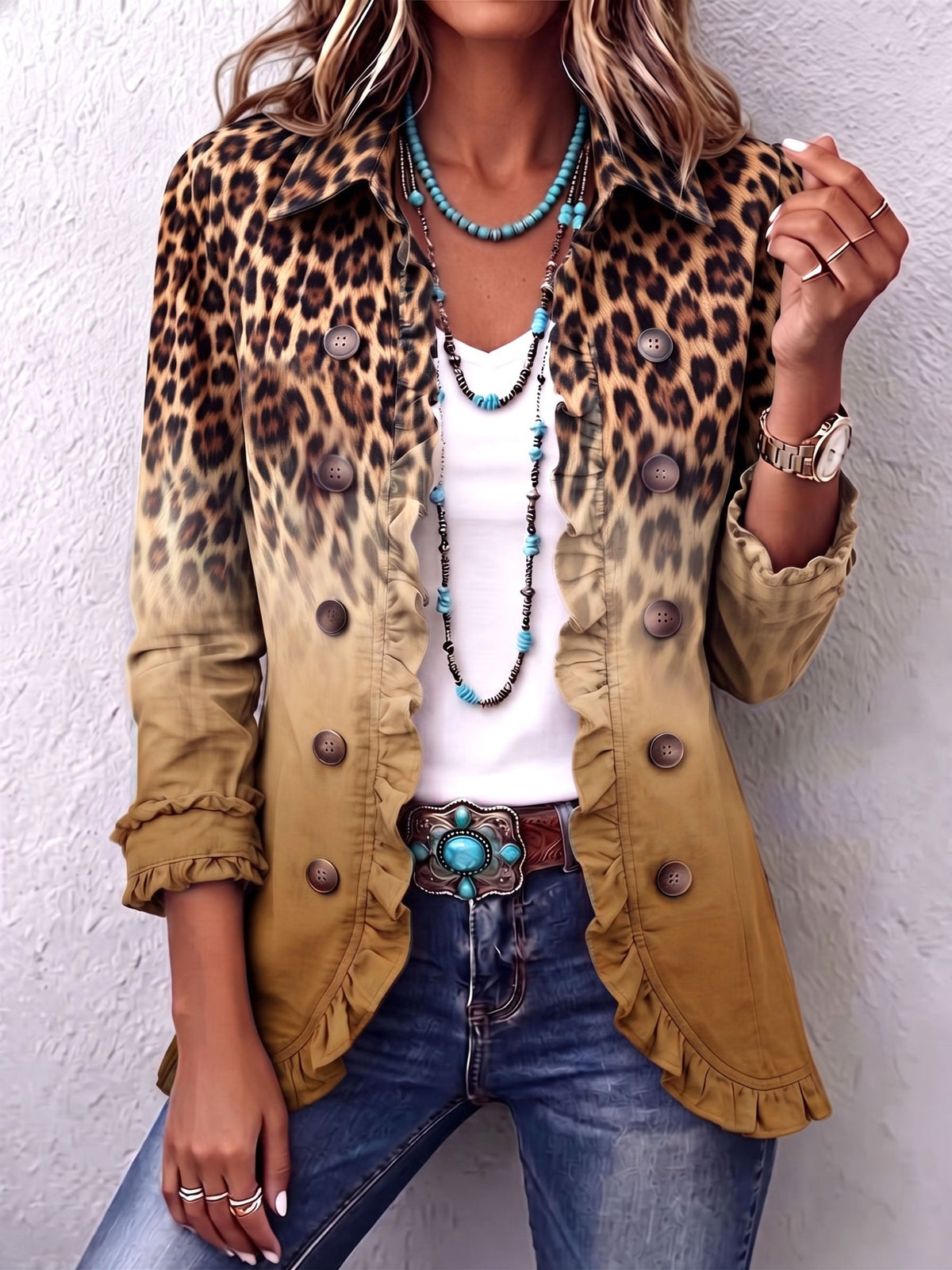 Elspeth™ | Leopard Ombre Ruffle Blazer Jacket — 6