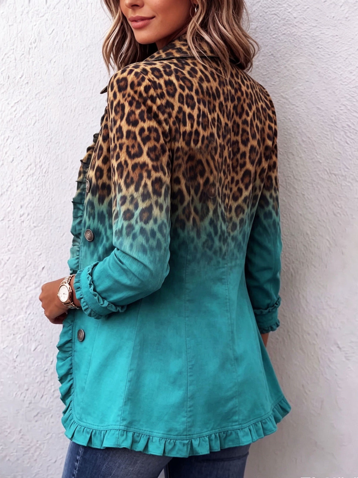 Elspeth™ | Leopard Ombre Ruffle Blazer Jacket — 4