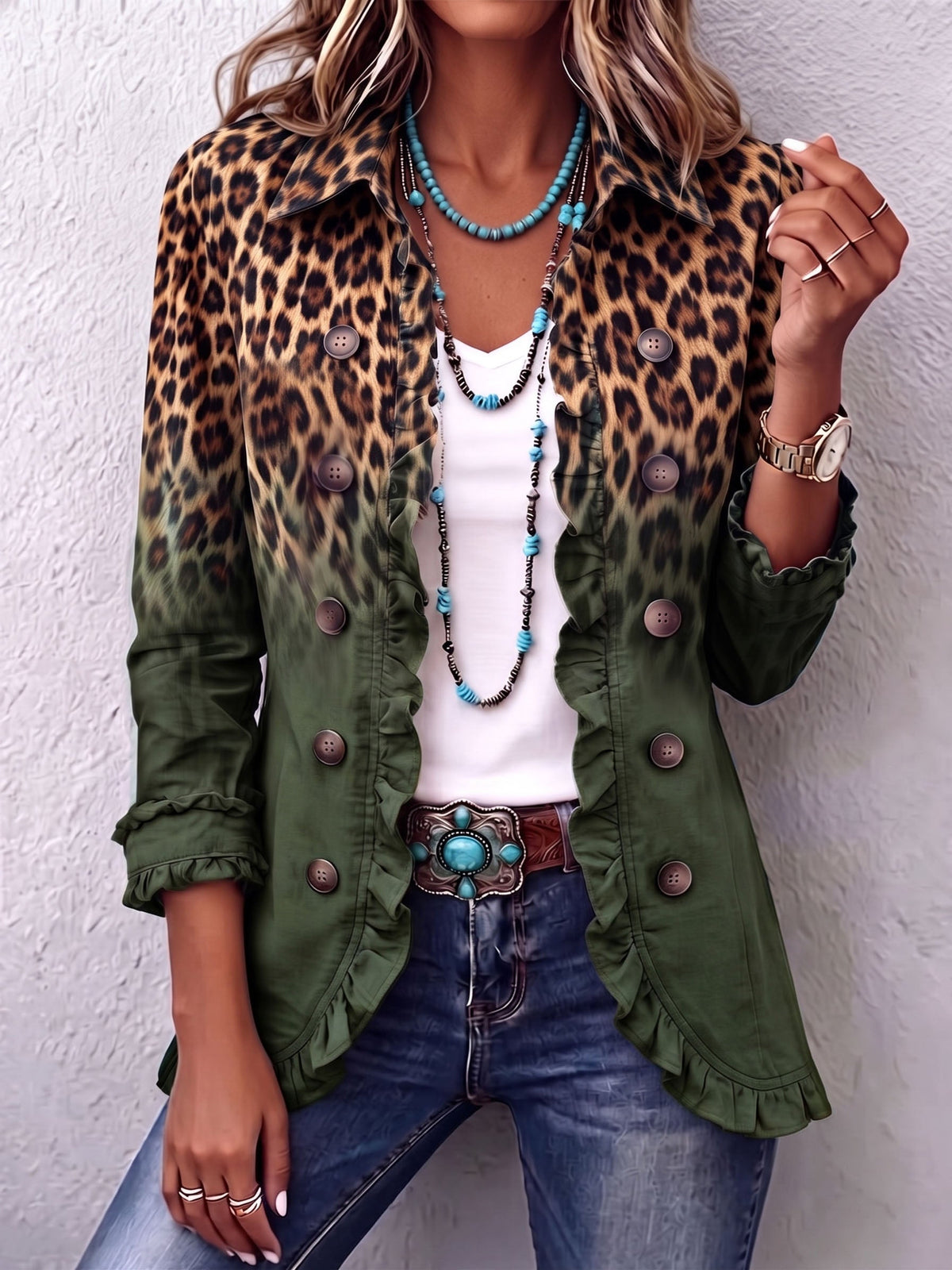 Elspeth™ | Leopard Ombre Ruffle Blazer Jacket — 7