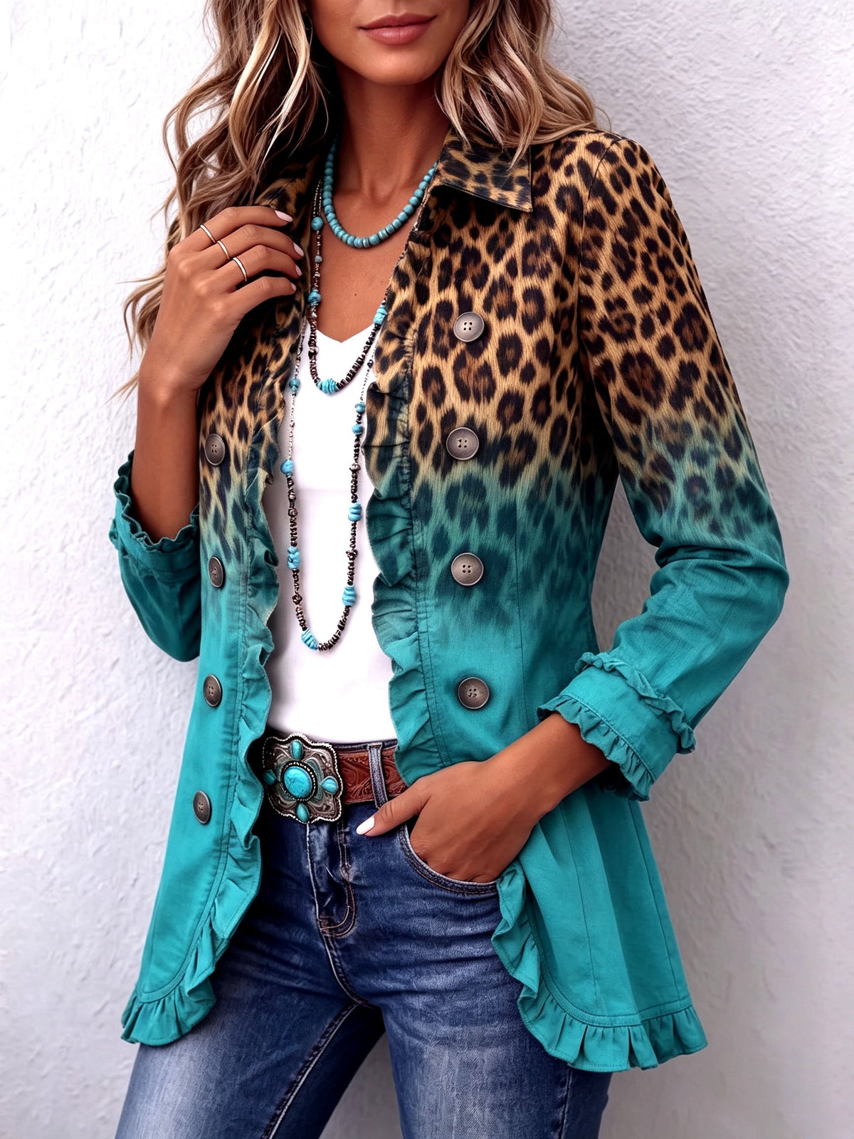 Elspeth™ | Leopard Ombre Ruffle Blazer Jacket — 2