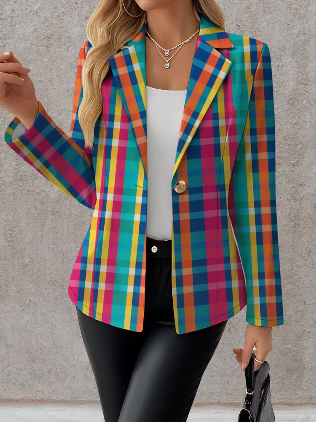 Rosaline™ | Rainbow Plaid Blazer — 2