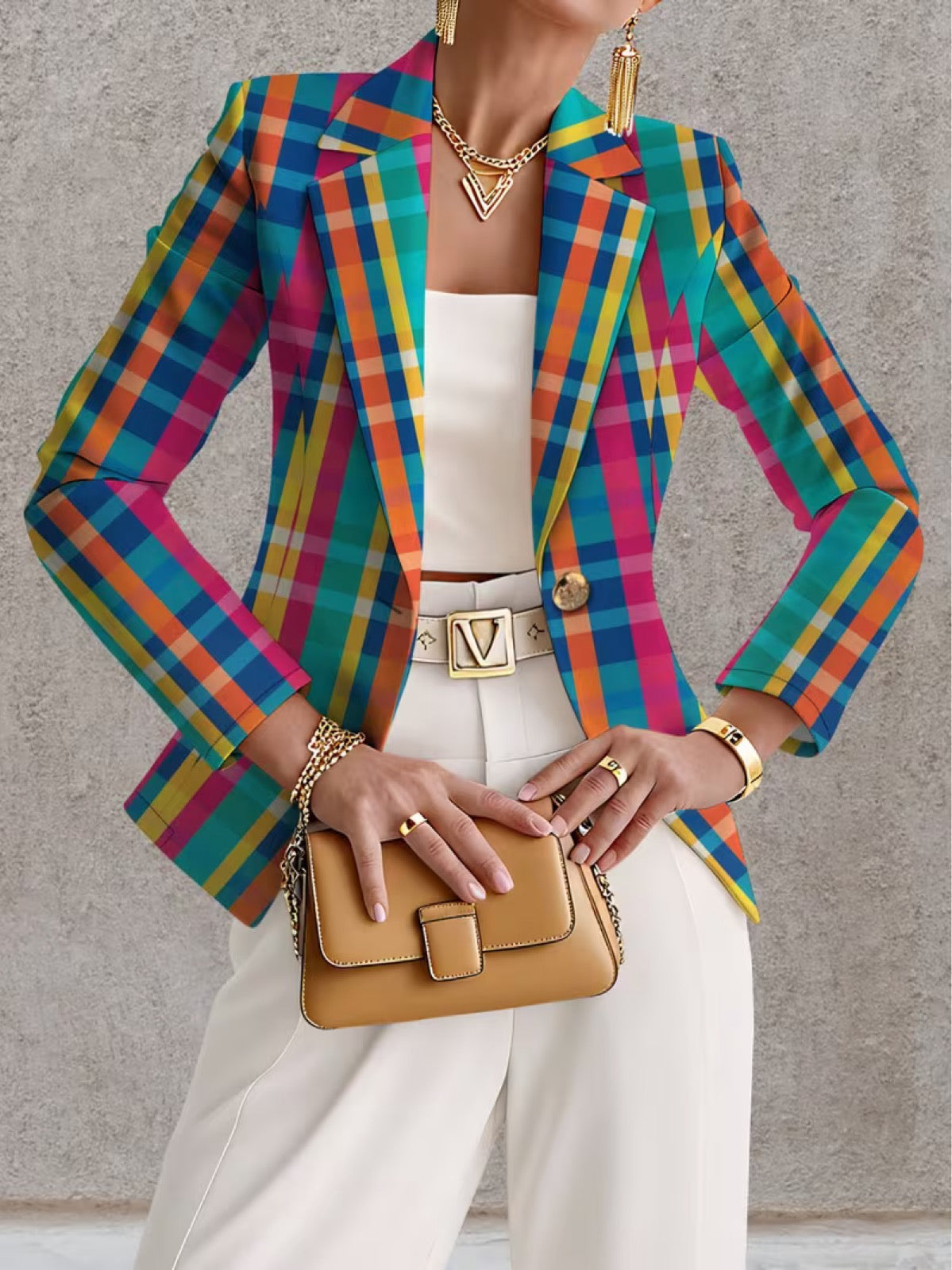 Rosaline™ | Rainbow Plaid Blazer — 1