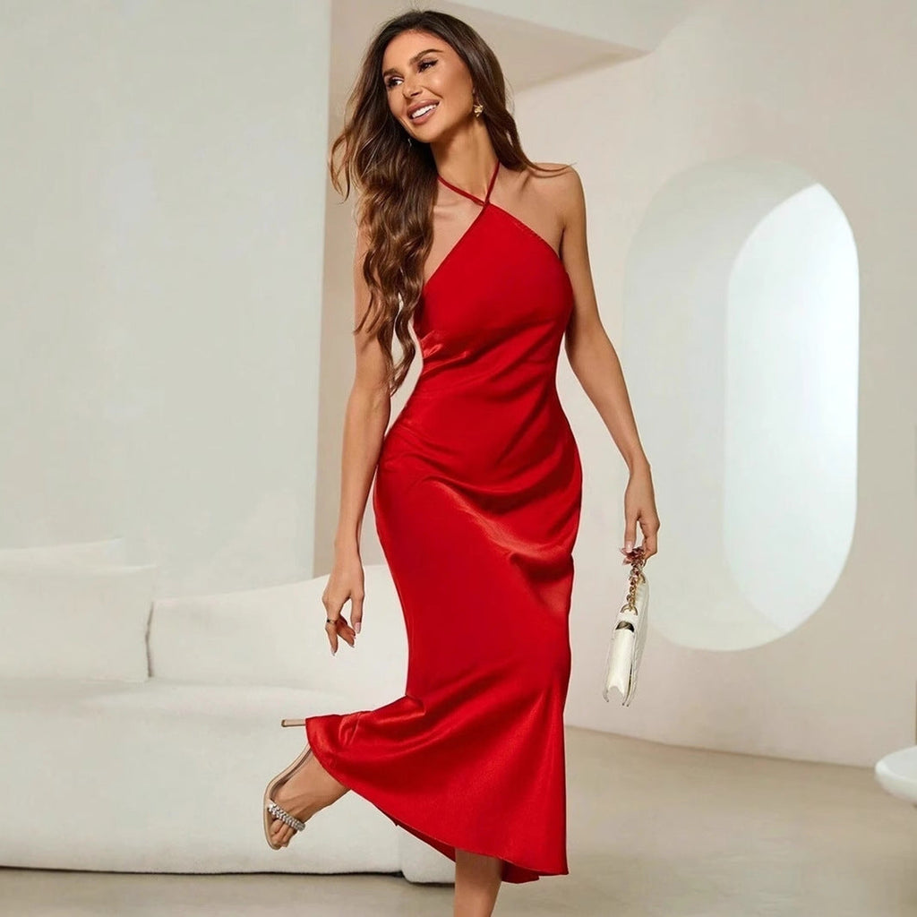Miss | Jurk Dames Midi Spaghettibandjes - Satijn